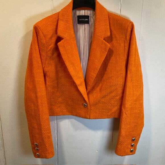 DOLCE CABO Shaniah Tweed Crop Blazer Single Button Jacket Orange Womens Large - Picture 1 of 10